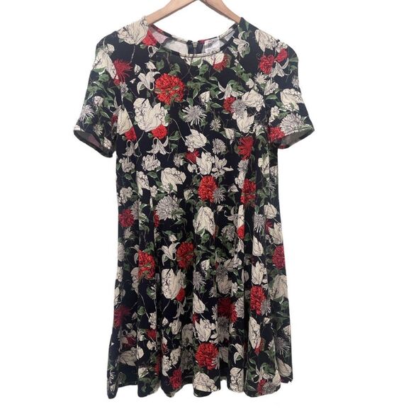 Zara TRF Black Floral Rose Botanical Swing Short Sleeve Flowy Tunic Dress 💜 - Picture 5 of 11